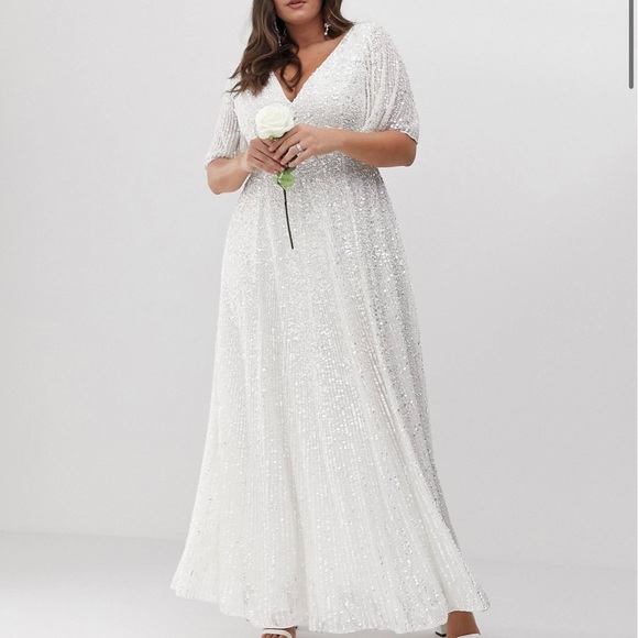 ASOS EDITION Curve flutter sleeve sequin maxi wedding dress